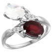 Picture of 10K White Gold Diamond Enhanced Genuine Ruby & Natural Rainbow Moonstone 2-stone Ring Oval 8x6mm, sizes 5 - 10