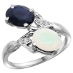 Picture of 10K White Gold Diamond Natural Blue Sapphire & Opal 2-stone Ring Oval 8x6mm, sizes 5 - 10
