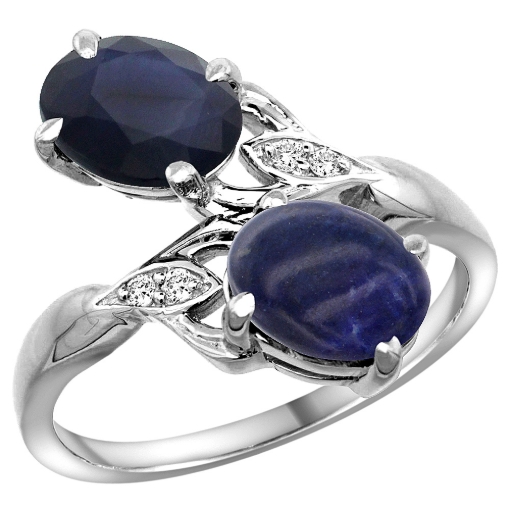 Picture of 10K White Gold Diamond Natural Blue Sapphire & Lapis 2-stone Ring Oval 8x6mm, sizes 5 - 10