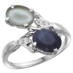 Picture of 10K White Gold Diamond Natural Blue Sapphire & Gray Moonstone 2-stone Ring Oval 8x6mm, sizes 5 - 10