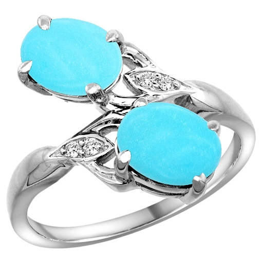Picture of 10K White Gold Diamond Natural Turquoise 2-stone Ring Oval 8x6mm, sizes 5 - 10
