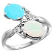 Picture of 10K White Gold Diamond Natural Turquoise & Opal 2-stone Ring Oval 8x6mm, sizes 5 - 10