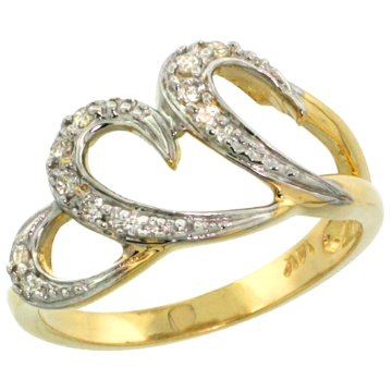 Picture of 10K Yellow Gold Triple Heart Diamond Engagement Ring 0.13 cttw, 7/16 inch wide, size 10