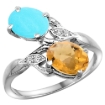 Picture of 10K White Gold Diamond Natural Turquoise & Whisky Quartz 2-stone Ring Oval 8x6mm, sizes 5 - 10