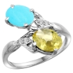 Picture of 10K White Gold Diamond Natural Turquoise & Lemon Quartz 2-stone Ring Oval 8x6mm, sizes 5 - 10