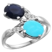 Picture of 10K White Gold Diamond Natural Turquoise & Australian Sapphire 2-stone Ring Oval 8x6mm, sizes 5 - 10