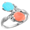 Picture of 10K White Gold Diamond Natural Turquoise & Coral 2-stone Ring Oval 8x6mm, sizes 5 - 10