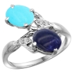 Picture of 10K White Gold Diamond Natural Turquoise & Lapis 2-stone Ring Oval 8x6mm, sizes 5 - 10