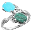 Picture of 10K White Gold Diamond Natural Turquoise & Malachite 2-stone Ring Oval 8x6mm, sizes 5 - 10