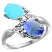 Picture of 10K White Gold Diamond Natural Turquoise & Tanzanite 2-stone Ring Oval 8x6mm, sizes 5 - 10