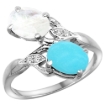 Picture of 10K White Gold Diamond Natural Turquoise & Rainbow Moonstone 2-stone Ring Oval 8x6mm, sizes 5 - 10