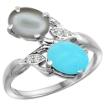 Picture of 10K White Gold Diamond Natural Turquoise & Gray Moonstone 2-stone Ring Oval 8x6mm, sizes 5 - 10