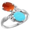 Picture of 10K White Gold Diamond Natural Turquoise & Brown Agate 2-stone Ring Oval 8x6mm, sizes 5 - 10