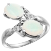 Picture of 10K White Gold Diamond Natural Opal 2-stone Ring Oval 8x6mm, sizes 5 - 10