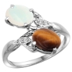 Picture of 10K White Gold Diamond Natural Opal & Tiger Eye 2-stone Ring Oval 8x6mm, sizes 5 - 10