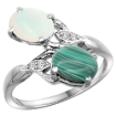 Picture of 10K White Gold Diamond Natural Opal & Malachite 2-stone Ring Oval 8x6mm, sizes 5 - 10