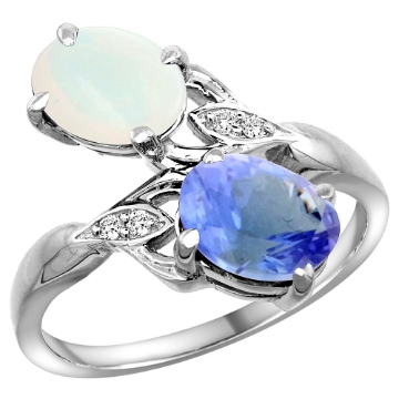 Picture of 10K White Gold Diamond Natural Opal & Tanzanite 2-stone Ring Oval 8x6mm, sizes 5 - 10