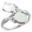 Picture of 10K White Gold Diamond Natural White Opal & Rainbow Moonstone 2-stone Ring Oval 8x6mm, sizes 5 - 10