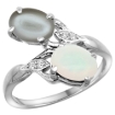 Picture of 10K White Gold Diamond Natural White Opal & Gray Moonstone 2-stone Ring Oval 8x6mm, sizes 5 - 10