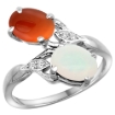 Picture of 10K White Gold Diamond Natural White Opal & Brown Agate 2-stone Ring Oval 8x6mm, sizes 5 - 10
