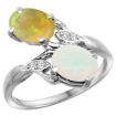 Picture of 10K White Gold Diamond Natural White Opal & Ethiopian Opal 2-stone Mothers Ring Oval 8x6mm, size 5 - 10