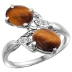Picture of 10K White Gold Diamond Natural Tiger Eye 2-stone Ring Oval 8x6mm, sizes 5 - 10