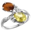 Picture of 10K White Gold Diamond Natural Tiger Eye & Lemon Quartz 2-stone Ring Oval 8x6mm, sizes 5 - 10
