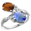 Picture of 10K White Gold Diamond Natural Tiger Eye & Tanzanite 2-stone Ring Oval 8x6mm, sizes 5 - 10