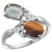 Picture of 10K White Gold Diamond Natural Tiger Eye & Gray Moonstone 2-stone Ring Oval 8x6mm, sizes 5 - 10