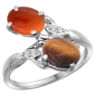 Picture of 10K White Gold Diamond Natural Tiger Eye & Brown Agate 2-stone Ring Oval 8x6mm, sizes 5 - 10