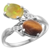Picture of 10K White Gold Diamond Natural Tiger Eye & Ethiopian Opal 2-stone Mothers Ring Oval 8x6mm, size 5 - 10