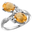 Picture of 10K White Gold Diamond Natural Whisky Quartz 2-stone Ring Oval 8x6mm, sizes 5 - 10