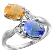 Picture of 10K White Gold Diamond Natural Whisky Quartz & Tanzanite 2-stone Ring Oval 8x6mm, sizes 5 - 10
