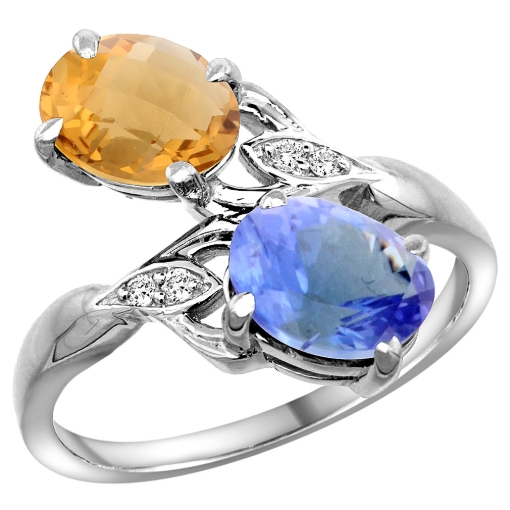 Picture of 10K White Gold Diamond Natural Whisky Quartz & Tanzanite 2-stone Ring Oval 8x6mm, sizes 5 - 10