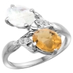 Picture of 10K White Gold Diamond Natural Whisky Quartz & Rainbow Moonstone 2-stone Ring Oval 8x6mm, sizes 5 - 10