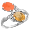 Picture of 10K White Gold Diamond Natural Whisky Quartz & Orange Moonstone 2-stone Ring Oval 8x6mm, sizes 5 - 10