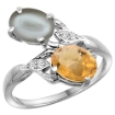 Picture of 10K White Gold Diamond Natural Whisky Quartz & Gray Moonstone 2-stone Ring Oval 8x6mm, sizes 5 - 10