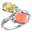 Picture of 10K White Gold Diamond Natural Lemon Quartz & Coral 2-stone Ring Oval 8x6mm, sizes 5 - 10