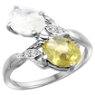 Picture of 10K White Gold Diamond Natural Lemon Quartz & Rainbow Moonstone 2-stone Ring Oval 8x6mm, sizes 5 - 10