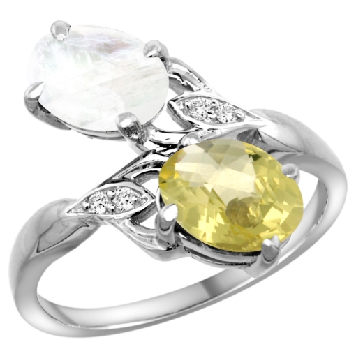 Picture of 10K White Gold Diamond Natural Lemon Quartz & Rainbow Moonstone 2-stone Ring Oval 8x6mm, sizes 5 - 10