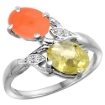 Picture of 10K White Gold Diamond Natural Lemon Quartz & Orange Moonstone 2-stone Ring Oval 8x6mm, sizes 5 - 10