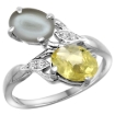 Picture of 10K White Gold Diamond Natural Lemon Quartz & Gray Moonstone 2-stone Ring Oval 8x6mm, sizes 5 - 10