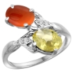 Picture of 10K White Gold Diamond Natural Lemon Quartz & Brown Agate 2-stone Ring Oval 8x6mm, sizes 5 - 10