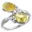 Picture of 10K White Gold Diamond Natural Lemon Quartz & Ethiopian Opal 2-stone Mothers Ring Oval 8x6mm, size 5 - 10