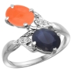 Picture of 10K White Gold Diamond Natural Australian Sapphire & Orange Moonstone 2-stone Ring Oval 8x6mm, sizes 5 - 10