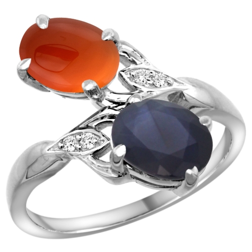 Picture of 10K White Gold Diamond Natural Australian Sapphire & Brown Agate 2-stone Ring Oval 8x6mm, sizes 5 - 10