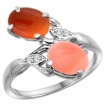 Picture of 10K White Gold Diamond Natural Coral & Brown Agate 2-stone Ring Oval 8x6mm, sizes 5 - 10