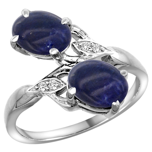 Picture of 10K White Gold Diamond Natural Lapis 2-stone Ring Oval 8x6mm, sizes 5 - 10