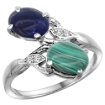 Picture of 10K White Gold Diamond Natural Lapis & Malachite 2-stone Ring Oval 8x6mm, sizes 5 - 10