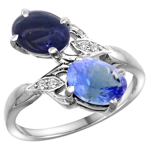 Picture of 10K White Gold Diamond Natural Lapis & Tanzanite 2-stone Ring Oval 8x6mm, sizes 5 - 10